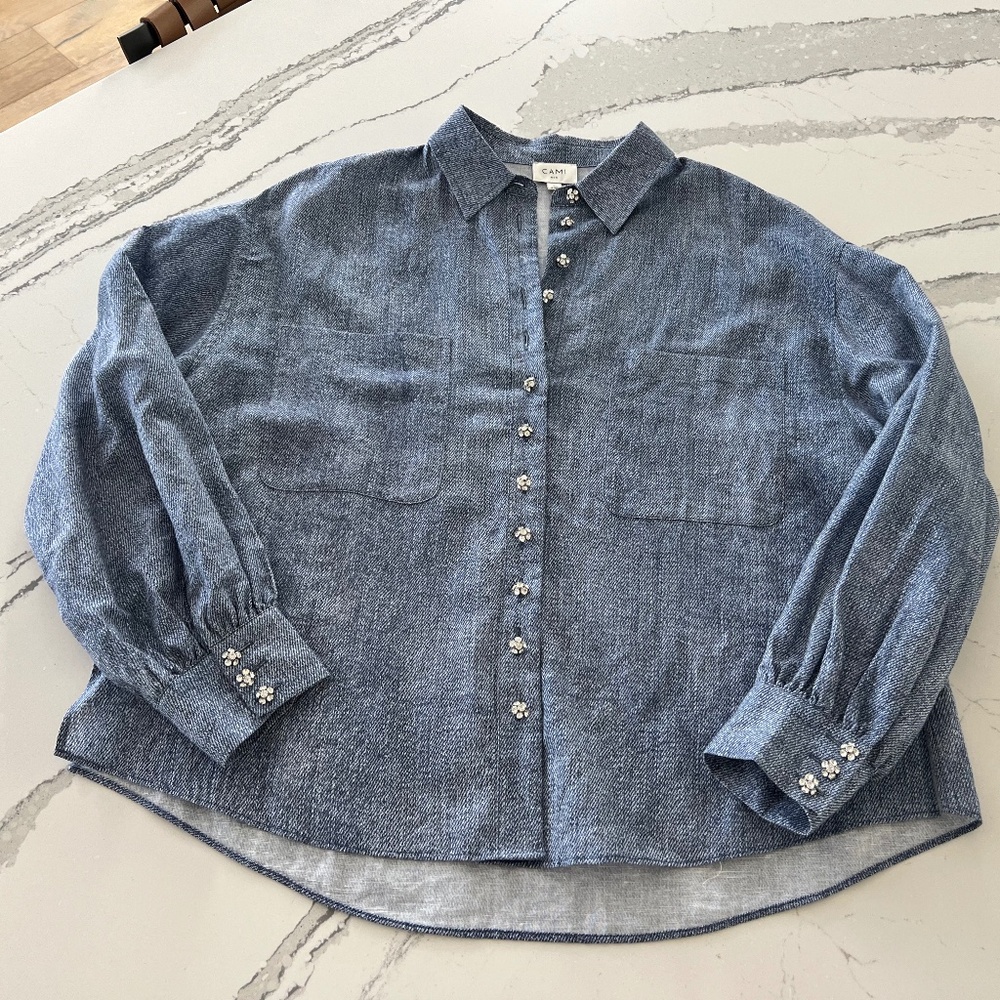 CAMI NYC Belkis Linen/Cotton Denim Button up Shirt- SzL